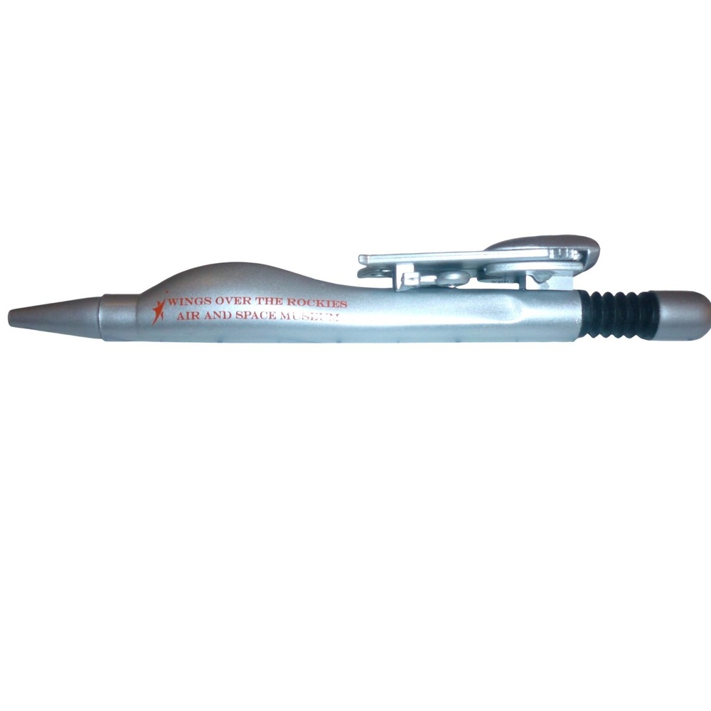 Wings Over Rockies Air Space Museum Rocket Jet Novelty Pen Silver 6in USA Vtg